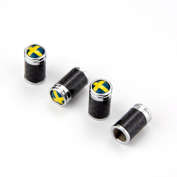 Sweden Flag Carbon Fiber Tire Valve Cap Valves Cover Set Tyre Dust Cap MT Car Badge Emblem Badges