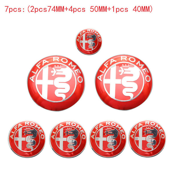 7pcs Alfa Romeo CAR Logo 74mm Hood Trunk+ Steering Wheel Badge+ 60mm Wheel Center Cap Emblem Brera 159 Spider Giulietta Stelvio