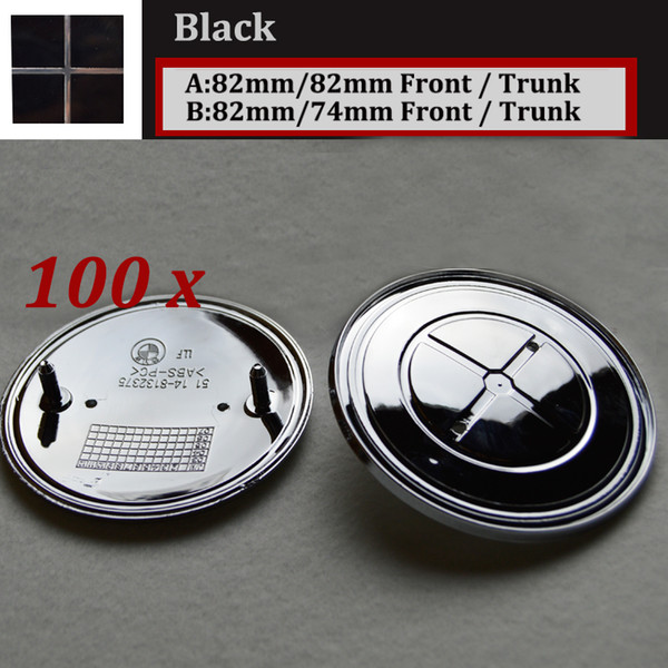 100Pcs Full Black 82MM 74MM Auto Head Hood Logo Cap Rear Boot Badge Tail Trunk Label Car Front Bonnet Emblem Cover