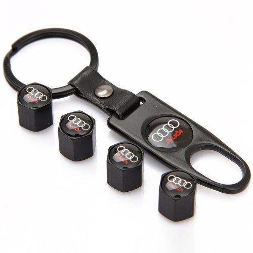 4Pcs/Lot Black Universal Wheel Tire Valve Stem Air Caps Covers with Keychain Accessories Decoration for AUDI