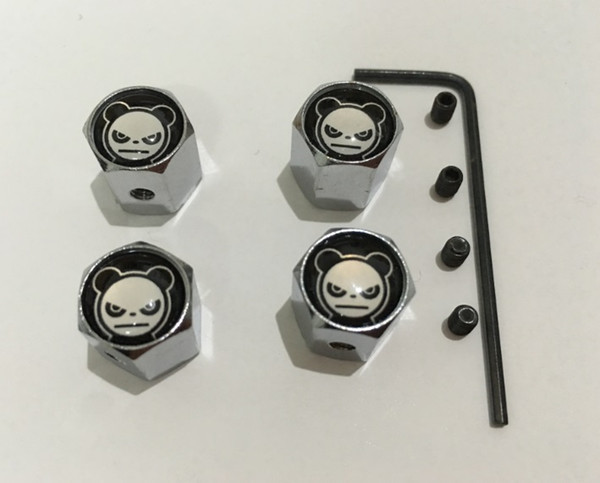 4pcs/set the panda face pattern Metal Anti-theft Style Car Wheel Tire Valves Tyre Dust Caps for all car