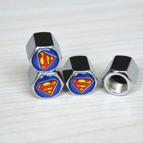 1Set Car Auto Superheroes Superman S Logo Auto Wheel Stem Air Dust Cover Wrench Keychain diy