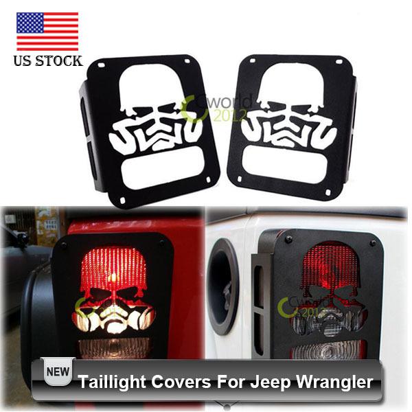 Wholesale-2pcs Car styling Black Skull Tail Light Covers for Jeep Wrangler JK 2007~2015 with Screws