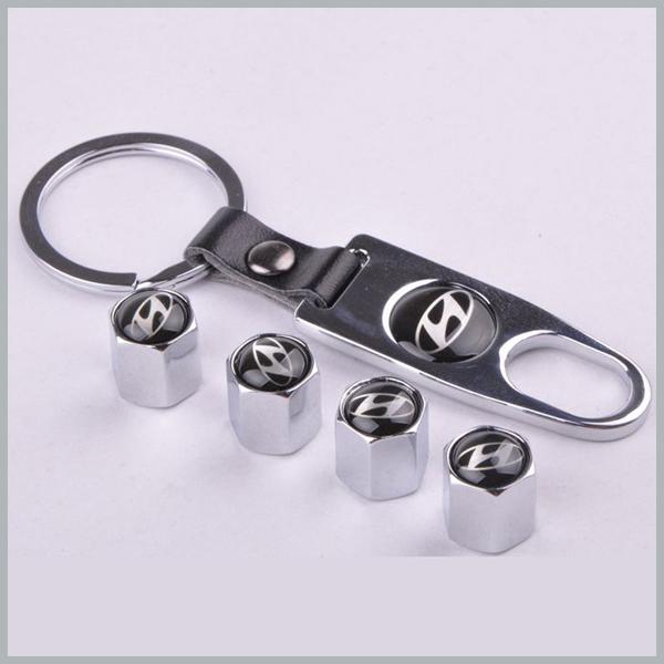 1 set x New Style Silver Chrome Metal Car Auto Tire Wheel Rims Stem Valve CAPS with KeyChain Key Chain 1 set = 4pcs order<$18no track