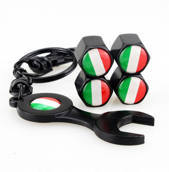 Black Italy Flag Spanner Vlave caps Metal Tire Valve Valves Cover Spanner Wrench Set Tyre Dust Cap MT Car Badge Emblem Badges