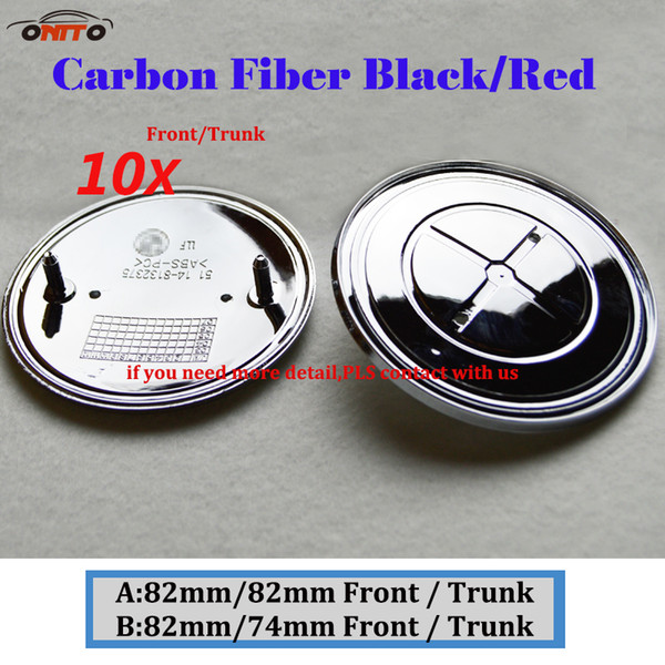 10Pcs 82MM 74MM Auto Head Hood Logo Cap Rear Boot Badge Tail Trunk Label Carbon Fiber Black Red Car Front Bonnet Emblem Cover