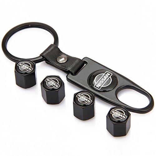 4Pcs/Lot Black Universal Wheel Tire Valve Stem Air Caps Covers with Keychain Accessories Decoration for Nissan