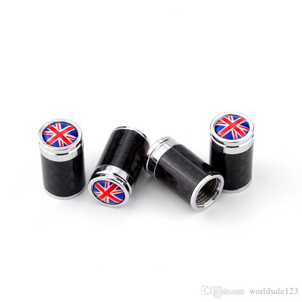 4pcs/set National Flag UK America Germany France Flag Logo Skull Real Carbon Fiber Car Wheel Tyre Tire Valve Caps For All Car Auto Truck