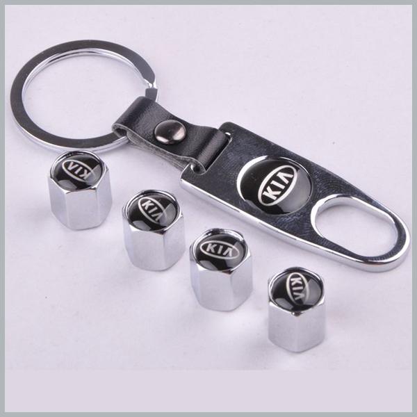 1 set x Silver New Style Chrome Metal Car Tire Wheel Rims Stem Valve CAPS with KeyChain Key Chain 1 set = 4pcs order<$18no track