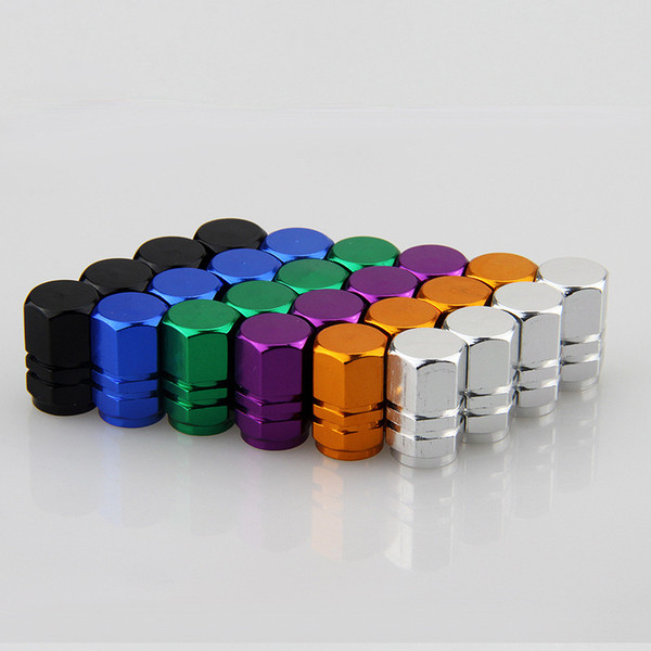 Wholesale-Universal Multi-color Hexagon Tire Wheel Valve Caps Aluminum Alloy Valve Air Dust Covers Color green Gold Red Blue Dust caps