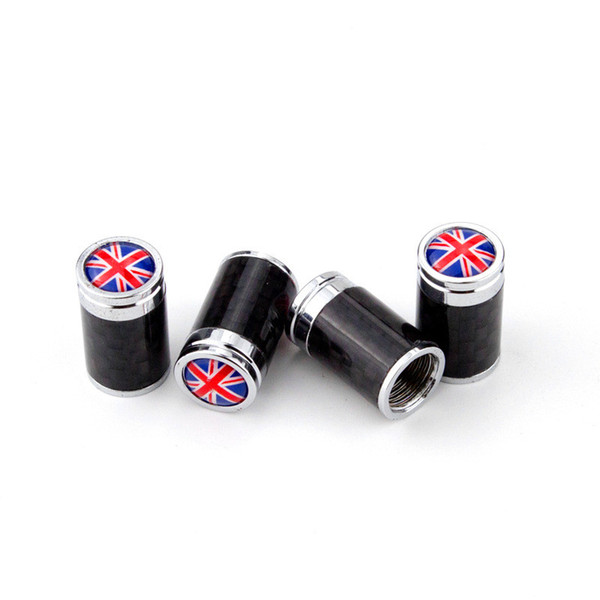 4pcs/set National Flag UK America Germany France Flag Logo Skull Real Carbon Fiber Car Wheel Tyre Tire Valve Caps For All Car Auto Truck