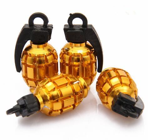 4pcs/set Aluminum Alloy & Rubber Grenade Design Car Tire Valve Cap Motorcycle Tyre Universal Valve Stem And Cap