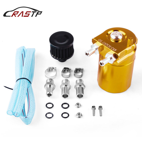 RASTP-300ml Aluminum Baffled Polished Oil Reservoir Catch Tank Oil Tank With Breather Filter Universal Car RS-OCC009