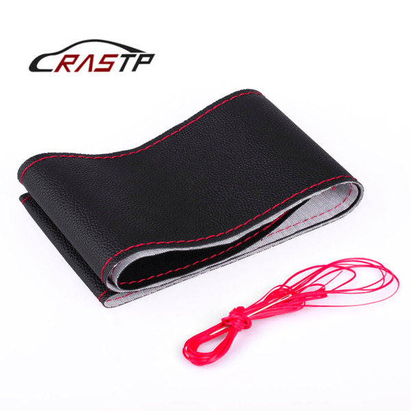 RASTP-DIY Steering Wheel Covers/Soft Fiber Leather braid on the steering-wheel of Car With Needle and Thread Red RS-STW014-Normal