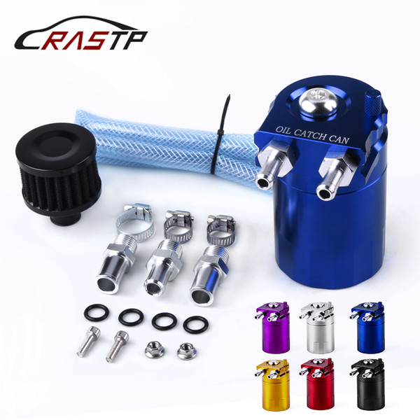 RASTP-Universal Blue Baffled Aluminum Alloy Reservior Oil Catch Tank with Air Filter 10mm/15mm Fittings RS-OCC009