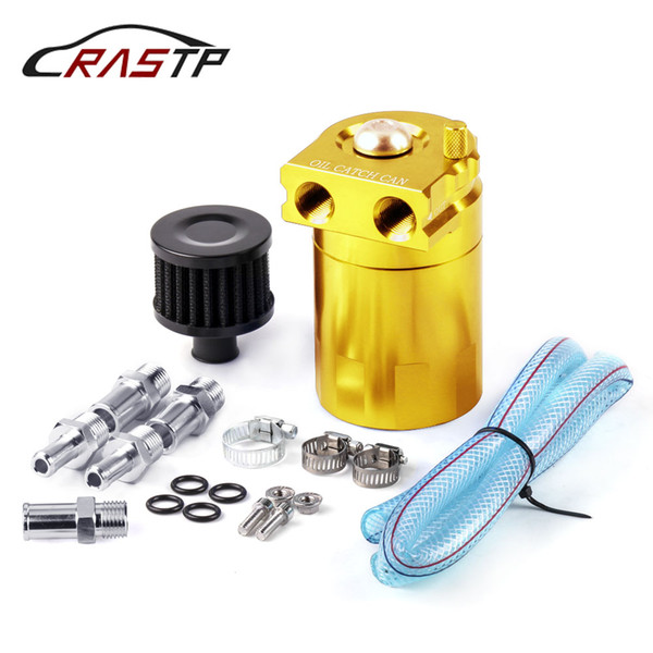 RASTP-Aluminum 300ml Car Baffled 2-port Gold Oil Reservoir Catch Tank with Breather Filter Engine Parts RS-OCC009