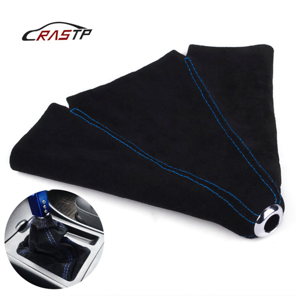 RASTP-Car Manual Gear Shift Collar Suede Leather Handbrake Gaiter Boot Cover Gear Shift Boot Dust Proof Blue RS-SFN002