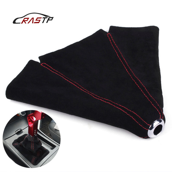 RASTP-Car Manual Gear Shift Collar Suede Leather Handbrake Gaiter Boot Cover Gear Shift Boot Dust Proof Red RS-SFN002