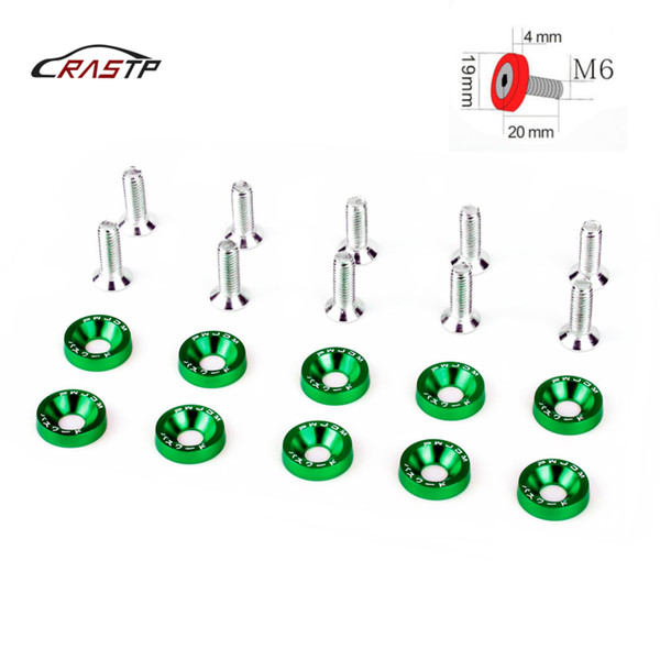 RASTP-JDM Universal Aluminum 10Pcs M6 x 20 Car Fender Washer License Plate Bolts Auto Accessories RS-QRF002