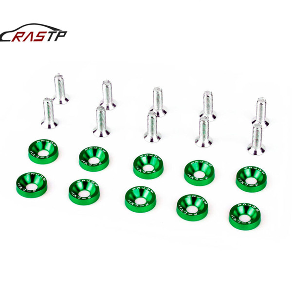 RASTP- High Quaility 10PCS Green JDM Billet Aluminum Fender/Bumper Washer/Bolt Engine Bay Dress Up Kit RS-QRF002