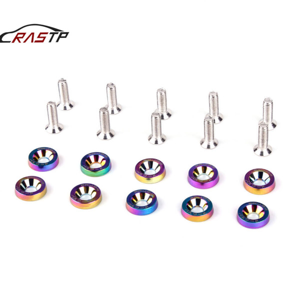 RASTP- High Quaility 10PCS Neo Chrome JDM Billet Aluminum Fender/Bumper Washer/Bolt Engine Bay Dress Up Kit RS-QRF002