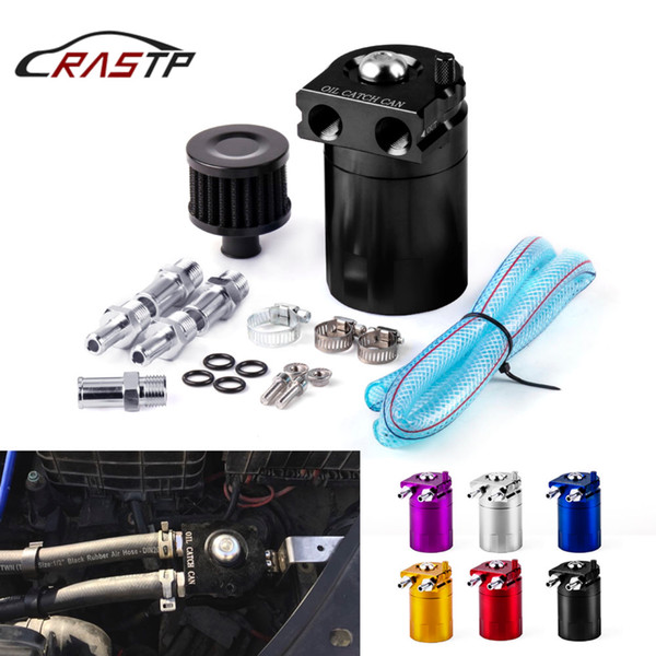 RASTP-300ml Baffled 2 Port Car Black Oil Catch Can Tank with Reservoire Filter Engine Part RS-OCC009