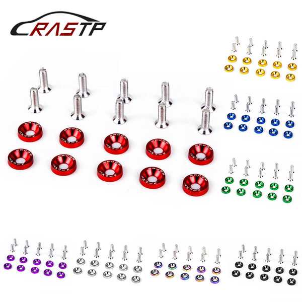 RASTP-Neo Chrome 10Pcs Style Fender Washers Aluminum Screws M6*20 For Honda Civic Integra Car Styling RS-QRF002