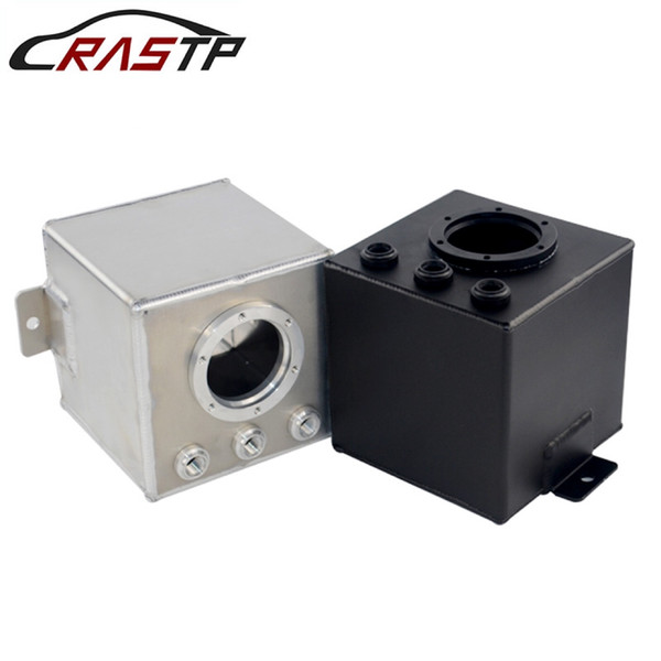 RASTP- High Quality 2L Aluminum Fuel Surge Tank Oil Catch Can Tank with Fittings Black/Silver RS-OCC026