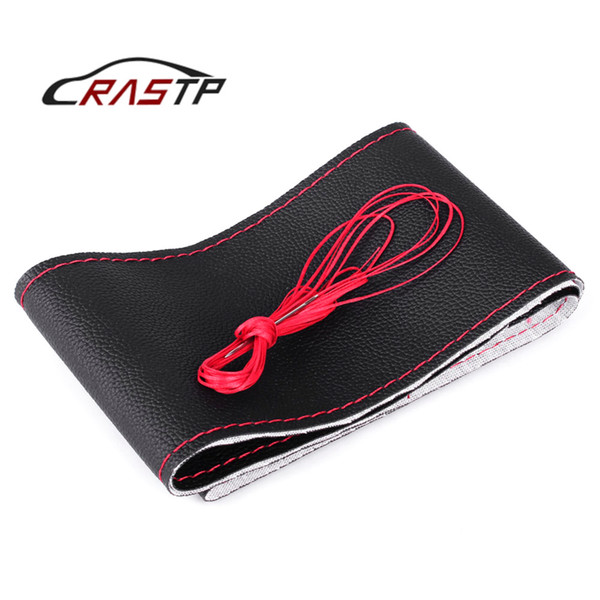 RASTP-Diameter 37cm/38cm DIY Steering Wheel Covers with Needle and Thread Soft Leather Car Accessories Red RS-STW014-Normal