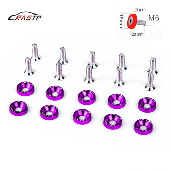 RASTP-10Pcs Universal Car JDM Sticker Password Fender Washer Nuts Battery Sheathed Washer Fender Plate License Plate Bolts M6x20 RS-QRF002