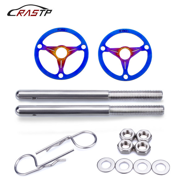 RASTP-Universal Aluminum Racing Sport Hood Pin Locking Kit Steering Wheel Style For Car Accessories Blue RS-ENL003