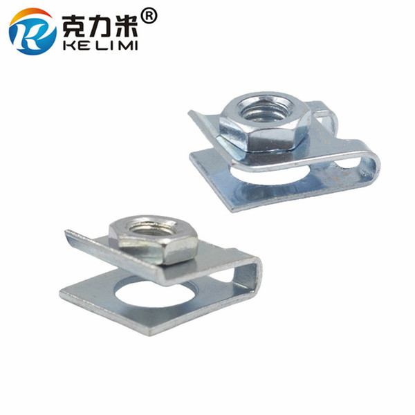 KE LI MI White zinc M6 U Type Fixed Clamp for Car license plate 6mm Nut Metal Clips Car body Fasteners 50 Pcs