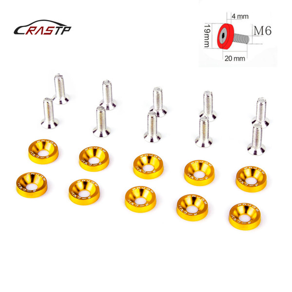 RASTP-10PCS M6x20 Car Styling Universal Modification JDM Stickers Password Fender Washer License Plate Bolts Auto Accessories RS-QRF002