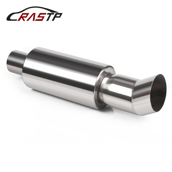 RASTP-Car Universal Fit Muffler Exhaust Polished Stainless Neo Steel W/burnt Tip and Silencer Exhaust Tip Muffler Silver RS-CR1004