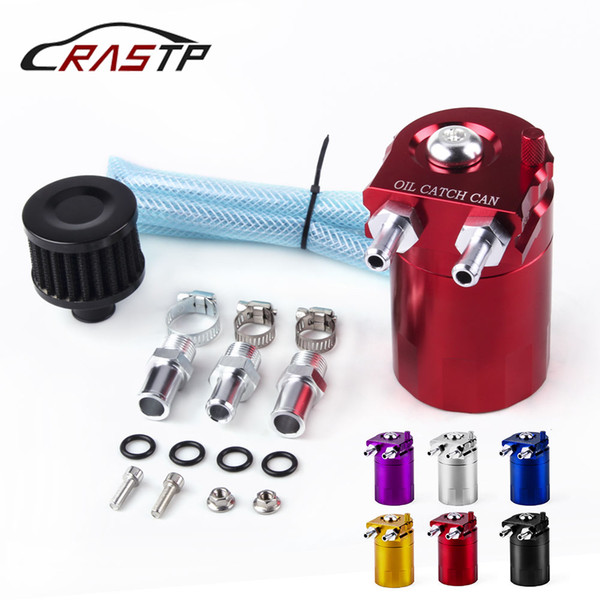 RASTP-Aluminum Racing Baffled Car Oil Catch Reservoir Breather Can Tank With Filter Universal RS-OCC009