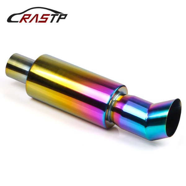 RASTP - Universal Car Muffler Exhaust System Polished Stainless Steel Exhaust Tip Silencer Inlet 5.7cm Outlet 7.6cm Exhaust Pipe RS-CR1004