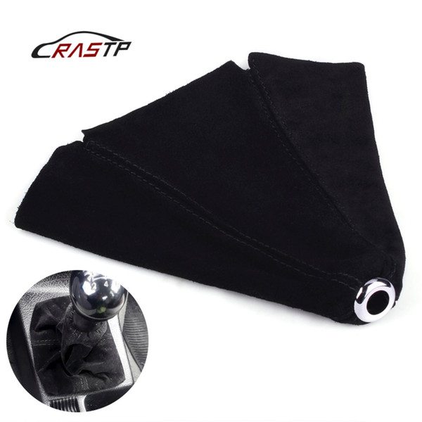 RASTP-Car Manual Gear Shift Collar Suede Leather Handbrake Gaiter Boot Cover Gear Shift Boot Dust Proof Black RS-SFN002