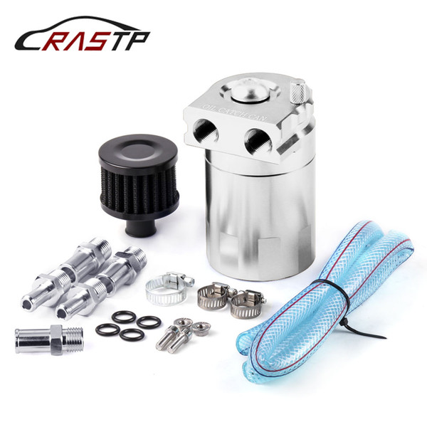 RASTP-Aluminum 0.3L Oil Catch Can Kit Air Oil Separator Tank Cylinder Baffled Reservoir With Filter RS-OCC009