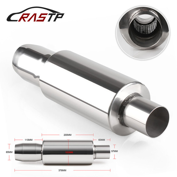 RASTP - 304 Stainless Steel Length 375mm Exhaust Muffler Tips Exhaust Pipe Racing Trim Modified Blue/Silver/Neo Chrome RS-CR1005