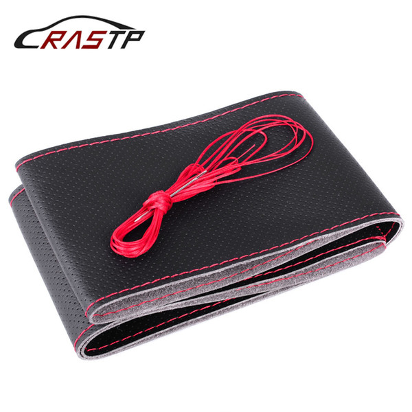 RASTP-DIY Diameter 37-38cm Auto Steering Wheel Cover Anti-Slip Micro Fiber Leather with Needle and Thread RS-STW014-Hole