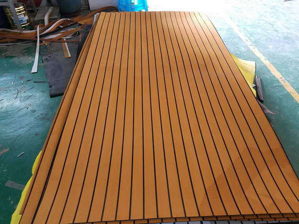 Marine Boat Yacht RV Caravan EVA Faux Teak Decking Carpet Sheet Light Brown With Black Stripes 47