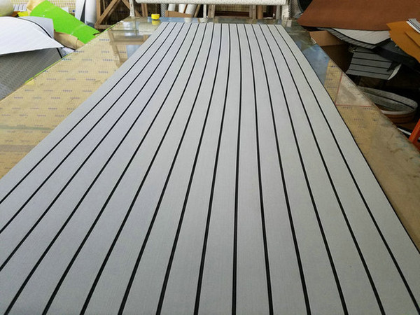 Marine Boat Yacht RV Caravan EVA Faux Teak Decking Carpet Sheet Light Grey With Black Stripes 47