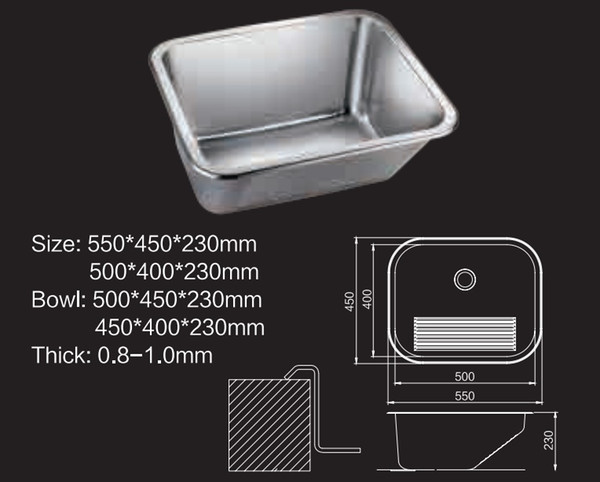 RV Caravan Camper Boat SS Hand Wash Basin Kitchen Sink 500*450*210MM GR-543A