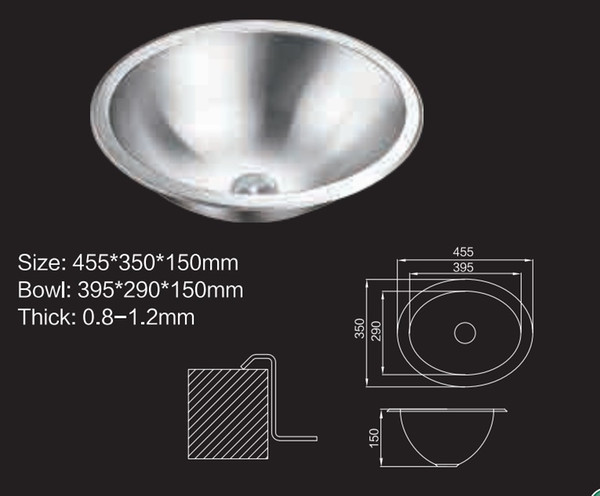 RV Caravan Camper Boat Stainless Steel Elliptical Hand Wash Basin Kitchen Sink GR-589