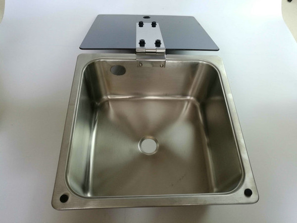 RV Caravan Camper Boat SS Hand Wash Basin Kitchen Sink With Glass Lid 325*325*150mm GR-549B