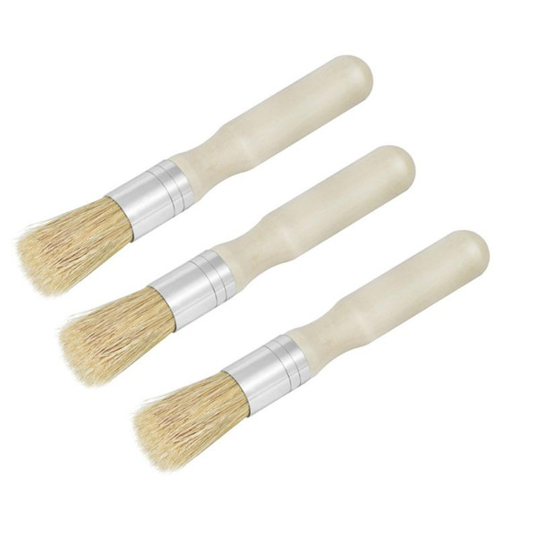 3 Pcs Easy Clean Home Multifunction Rust Proof Bookblinding DIY Wood Handle Brush Accessories Office Professional Durable Round