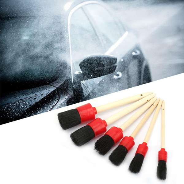 Popular Wooden Handle Dust Removal Brush Set Round Brushes for Car Washing Natural Brush Set