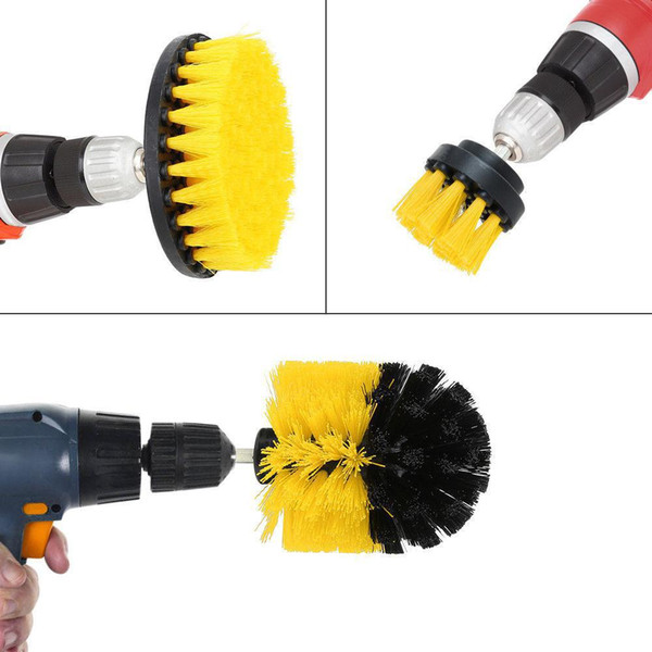 3Pcs Drill Brush Bathroom Tile Grout Multi-purpose Power Scrubber Cleaning Kit(Yellow)