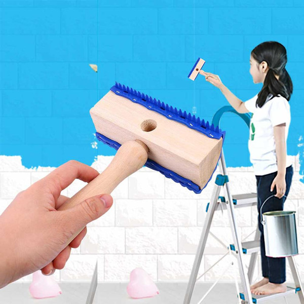 Wooden Grain Tool With Handle Rubber + Wood Empaistic Graining Pattern Stamp For Wall Painting Decoration Blue For DIY Painters