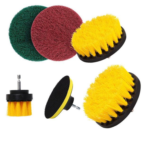 6Pcs/Set Electric Drill Brush Kit Plastic Round Cleaning Brush For Carpet Glass Car Tires Nylon Brushes Power Scrubber Drill 35%